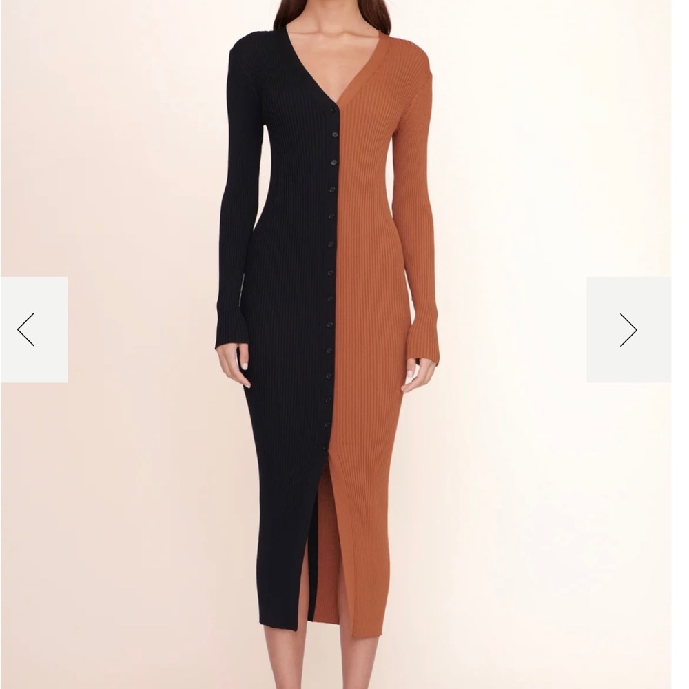 STAUD Black and Brown Midi Dress